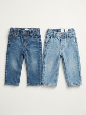Old Navy Baby Boy Straight Leg Jeans Lot of 2 Adjustable Waist 18-24 Months Kids
